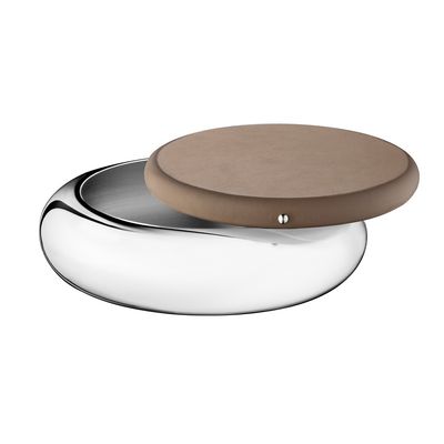 Caixa Organizadora Collection Club Redonda 14 cm Aço Inox e Couro Christofle