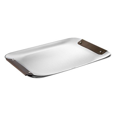 Bandeja Collection Club 46X32 cm Aço Inox e Couro Christofle