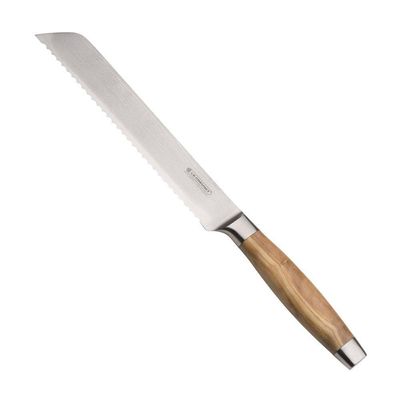 Faca para Pão 8 Pol Aço Damasco com Cabo Madeira de Oliveira Ply Le Creuset