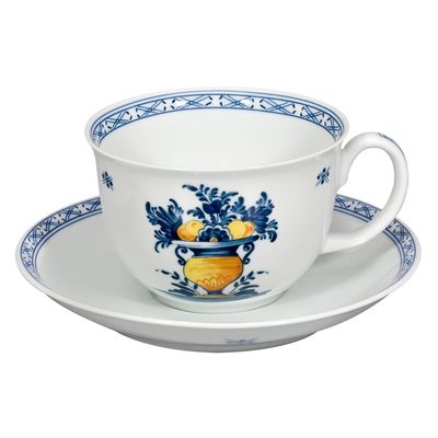 Xícara de Café com Pires Viana Porcelana 4 Peças Branco Azul e Amarelo Vista Alegre Atlantis