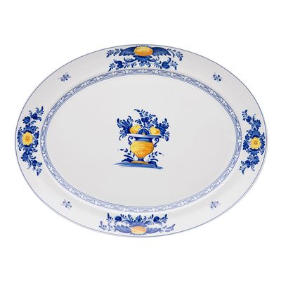 Travessa Oval Grande Viana Porcelana Branco Azul e Amarelo Vista Alegre Atlantis