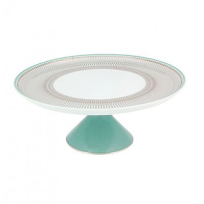 Prato de Bolo com Pé Grande Venezia Porcelana Branco Verde e Platina Vista Alegre Atlantis