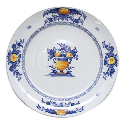 Travessa Redonda Rasa Viana Porcelana Branco Azul e Amarelo Vista Alegre Atlantis