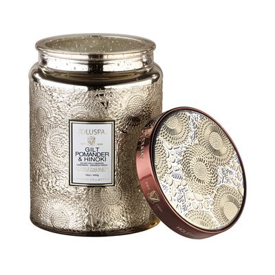 Vela Gilt Pomander e Hinoki Japonica Collection Pote de Vidro Relevo e Tampa 100 Horas Voluspa