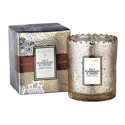 Vela Gilt Pomander e Hinoki Japonica Collection Copo Trabalhado 50 Horas Voluspa