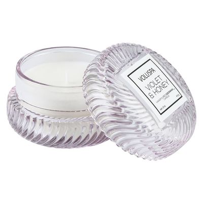 Mini Vela Violet e Honey Macaron Collection Formato Macaron Textura 15 Horas Voluspa
