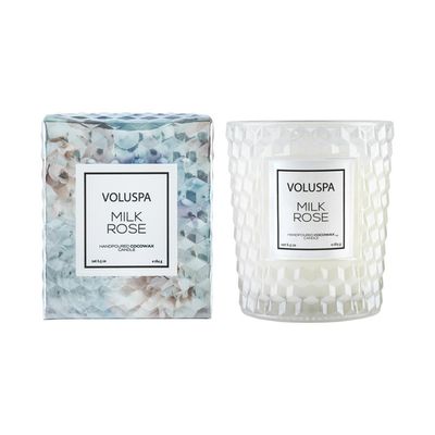 Vela Milk Rose Roses Collection Copo Texturizado 3D 40 Horas Voluspa