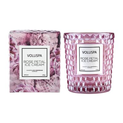 Vela Rose Petal Ice Cream Roses Collection Copo Texturizado 3D 40 Horas Voluspa