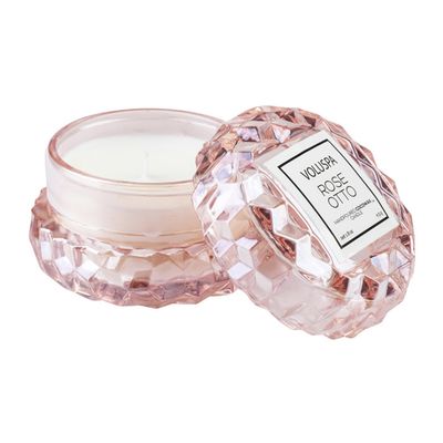 Mini Vela Rose Otto Roses Collection Formato Macaron Textura 3D 15 Horas Voluspa
