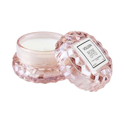 Mini Vela Bergamot Rose Roses Collection Formato Macaron Textura 3D 15 Horas Voluspa