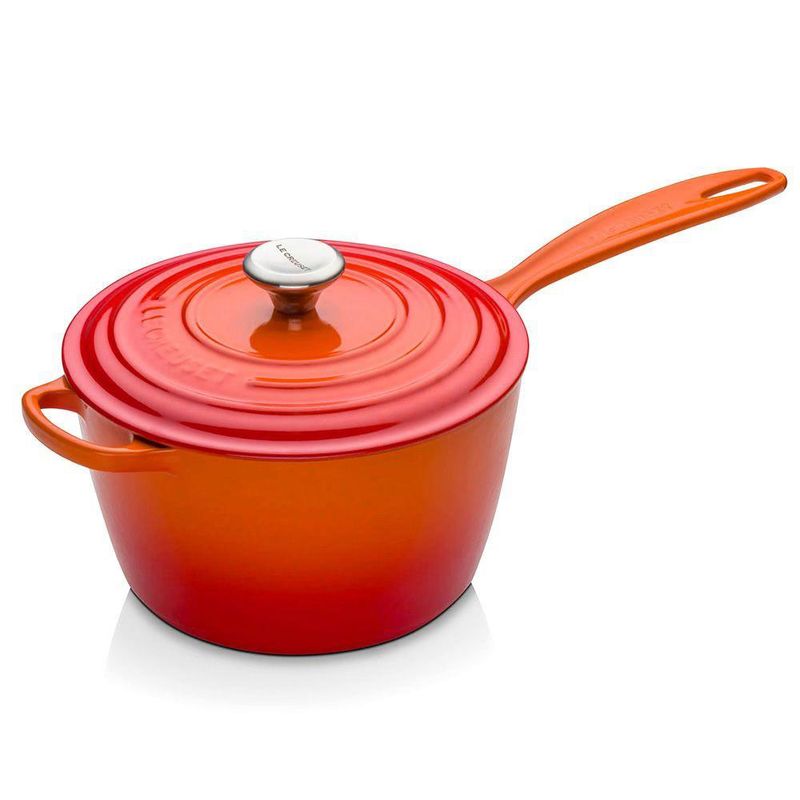 PANELA-MOLHEIRA-SIGNATURE-TRADITION-LARANJA-PEGADOR-INOX-18-CM--LE-CREUSET