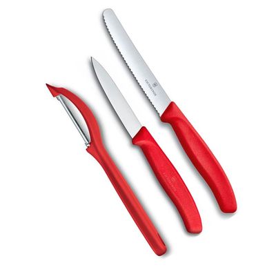 Conjunto de Facas para Descascar Swiss Classic com Descascador 3 Peças Vermelho Victorinox