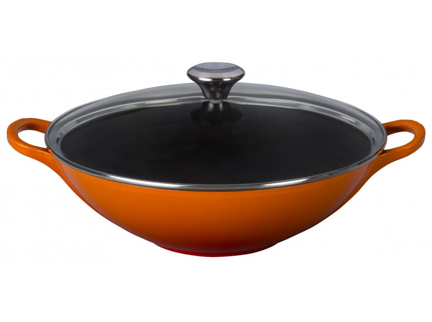洋楽 KONFLIC WORLD Wok Signature 32 cm Tampa de Vidro Laranja Le Creuset