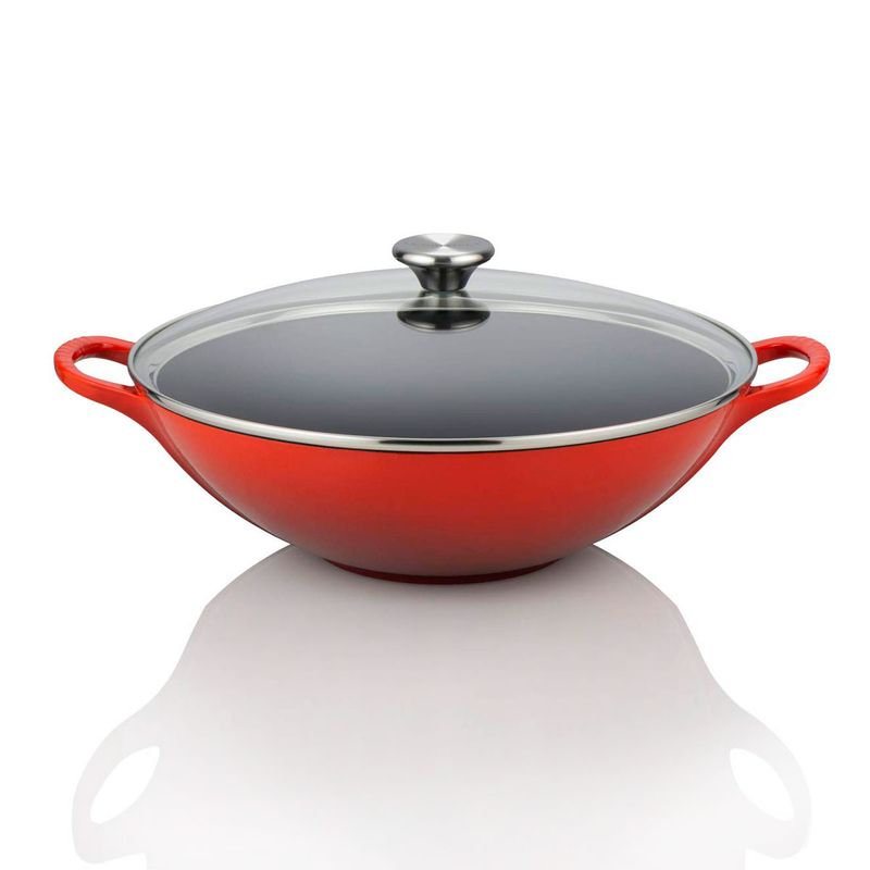 Le Creuset Wok with glass lid cherry