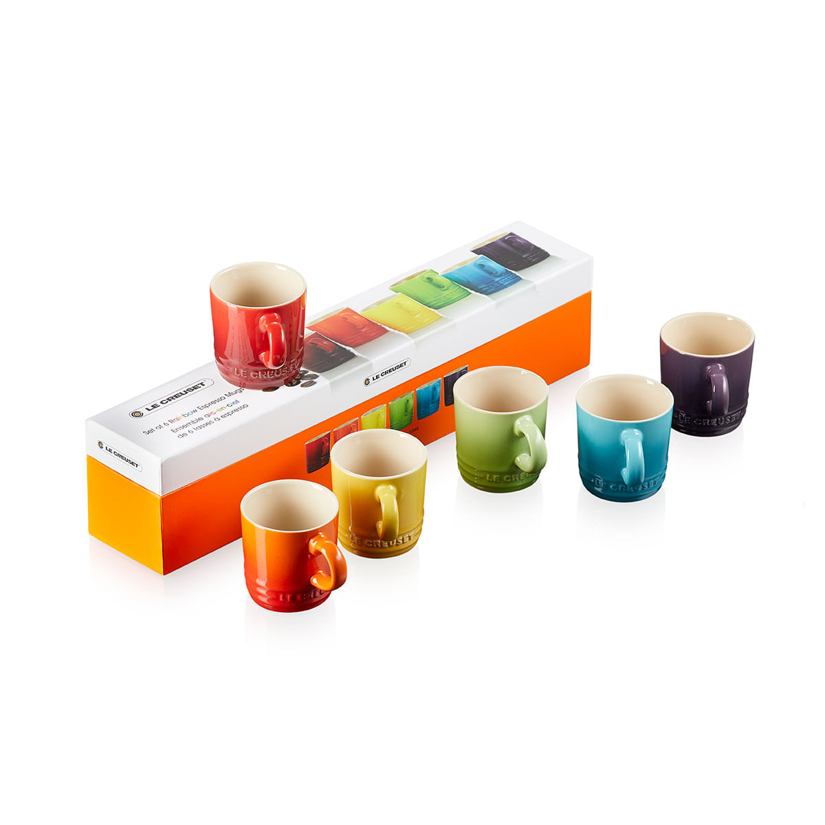 Le Creuset Mokken, 6-delige set, elk 200 ml, steengoed, regenboog