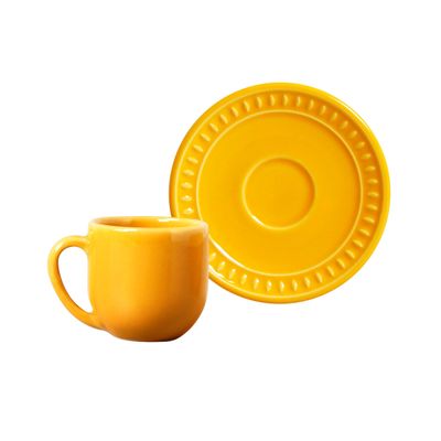 Xícara Café Sevilha Mostarda Cerâmica Conjunto 6 Peças 112 ml Porto Brasil