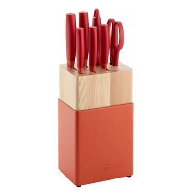 Bloco de Facas Madeira de Freixo Cabo Vermelho 8 Peças Zwilling J.A. Henckels