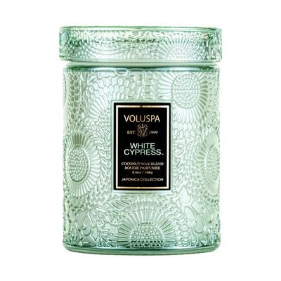 Mini Vela Pote Vidro 50 Horas Relevo White Cypress Voluspa