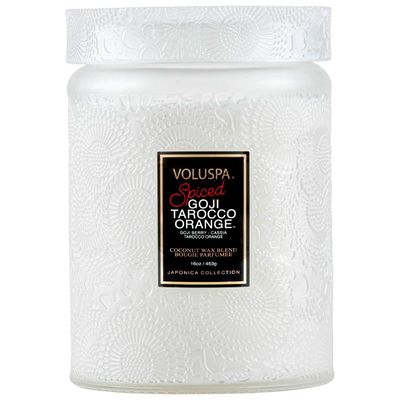 Vela Pote Vidro G 100 Horas Tampa Vidro Relevo Spiced Goji Tarocco Voluspa