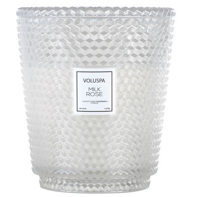 Vela Pote Vidro Pedestal 250 Horas 5 Pavios Milk Rose Voluspa