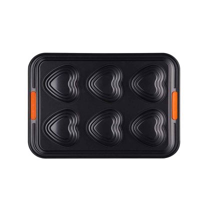 Forma para 6 Muffins Formato Coração em Relevo Preto Le Creuset