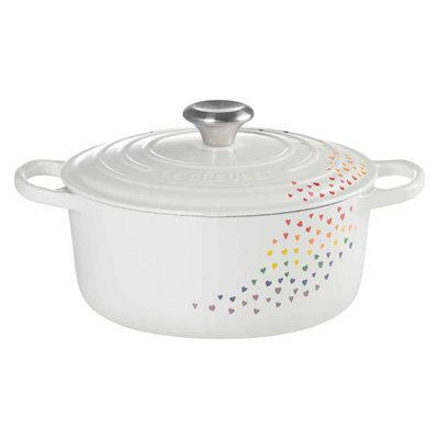 Panela Redonda Signature  24 cm Branco com Corações Coloridos Love Edição Especial Le Creuset