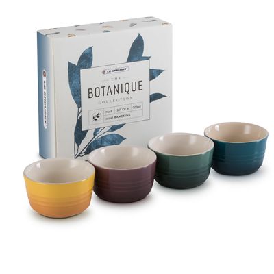 Ramekins Mini Botanique Kit com 4 peças 100 ml Roxo Fig, Amarelo Nectar, Azul Deep Teal e Verde Artichaut Le Creuset