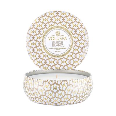 Vela Lata 3 Pavios Suede Blanc 60 Horas Voluspa