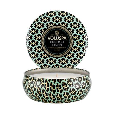 Vela Lata 3 Pavios French Linen 60 Horas Voluspa