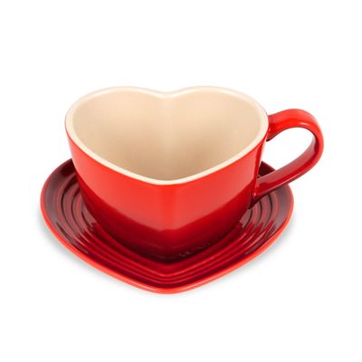 Caneca com Pires Formato Coração Vermelho Le Creuset