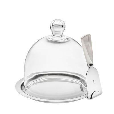 Prato para Queijo com Espátula Susa Prata Inox Riva