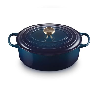 Panela Oval Signature 31 cm Esmalte Black Matte Azul Agave Le Creuset