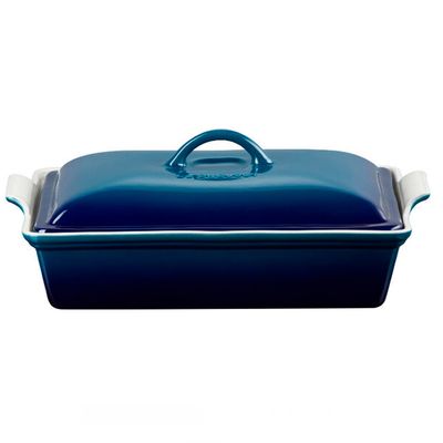 Travessa Retangular com Tampa Heritage 33 cm Azul Agave Le Creuset