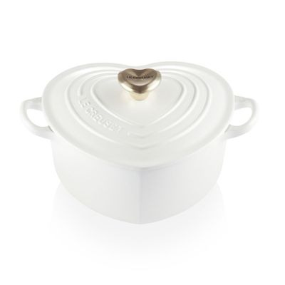 Panela Coração Tradicional com Pegador Inox Dourado 20 Cm Branco Cotton Le Creuset