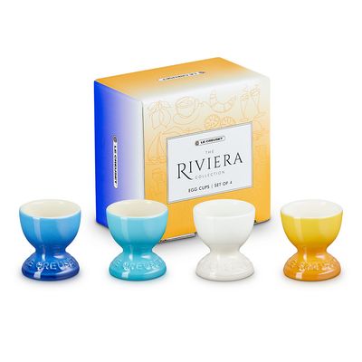 Porta Ovo Quente Riviera Kit 4 Peças Branco Meringue, Amarelo Néctar, Azul Caribe e Azul Azure Blue Le Creuset