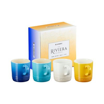 Canecas Cappuccino Riviera Kit 4 Peças 200 ml Branco Meringue, Amarelo Néctar, Azul Caribe e Azul Azure Blue Le Creuset