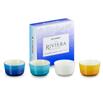Ramekins Mini Riviera Kit 4 Peças Branco Meringue, Amarelo Néctar, Azul Caribe e Azul Azure Blue Le Creuset