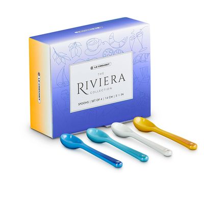 Colheres Riviera Kit 4 Peças Branco Meringue, Amarelo Néctar, Azul Caribe e Azul Azure Blue Le Creuset