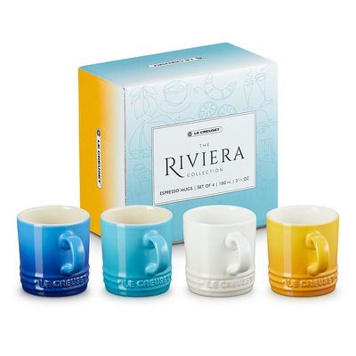 Canecas Expresso Riviera Kit 4 Peças 100 ml Branco Meringue, Amarelo Néctar, Azul Caribe e Azul Azure Blue Le Creuset