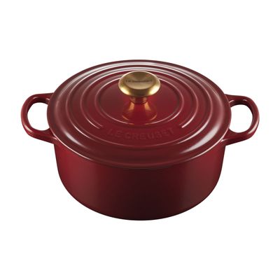 Panela Redonda Signature com Pegador Dourado 18 cm Vermelho Ameixa Rhone Le Creuset