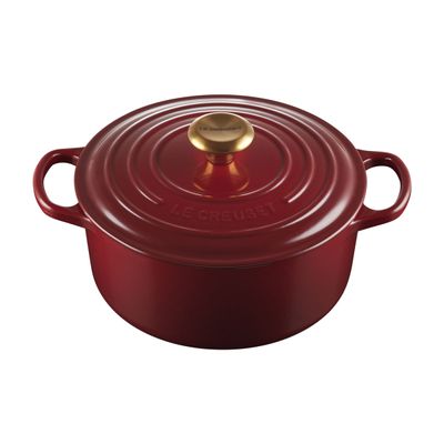 Panela Redonda Signature com Pegador Dourado 20 cm Vermelho Ameixa Rhone Le Creuset