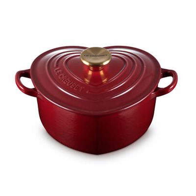 Panela Coração Tradicional Pegador Inox Dourado 20 cm Vermelho Ameixa Rhone Le Creuset