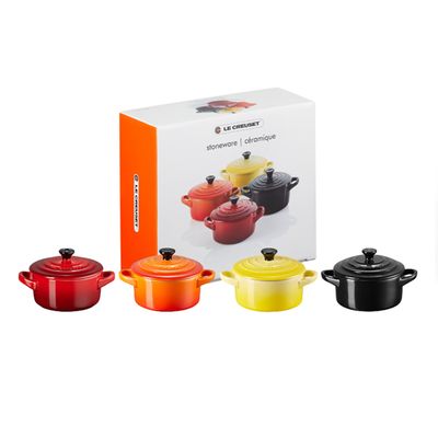 Mini Cocottes 4 Cores com 4 Peças Vermelho, Laranja, Amarelo e Preto Le Creuset