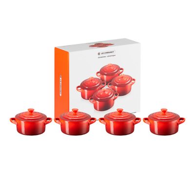 Mini Cocottes Cerâmica com Pegador Vermelho Kit 4 peças 10 cm Cor Vermelho Le Creuset