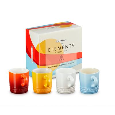 Canecas Cappuccino 200 ml Elements Kit 4 peças Vermelho Cayenne, Amarelo Nectar, Branco Meringue e Azul Coastal Blue Le Creuset