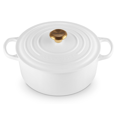 Panela Redonda Signature 24 cm Pegador Dourado Branco Le Creuset