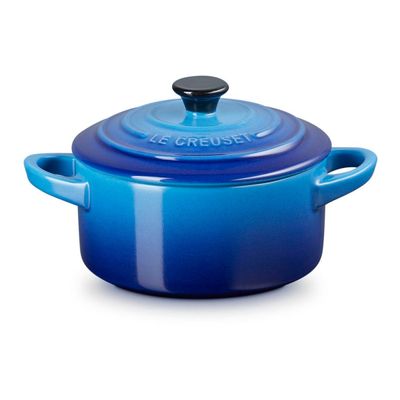 Mini Cocotte Cerâmica com Pegador Preto Cor Azul Azure Blue Le Creuset