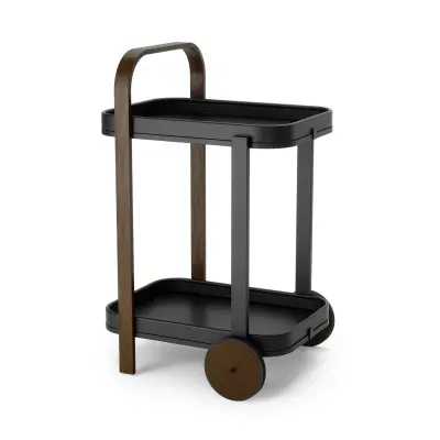 CARRINHO BAR BELLWOOD EM MADEIRA ESCURA E METAL PRETO
