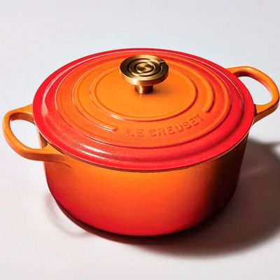 Panela Redonda Signature 100 Anos 20 cm Laranja Pegador Dourado Le Creuset