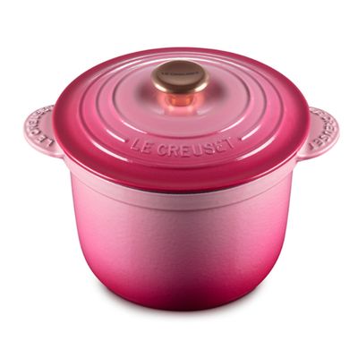 Panela de Arroz Every sem Tampa Interna com Pegador Dourado 18 cm Rosa Berry Le Creuset